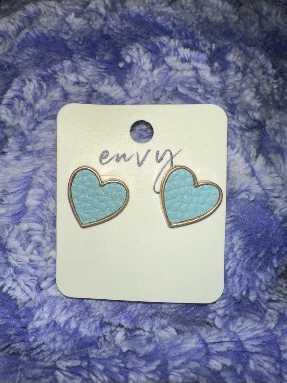 envy Gold-Trim Blue Heart Stud Earrings